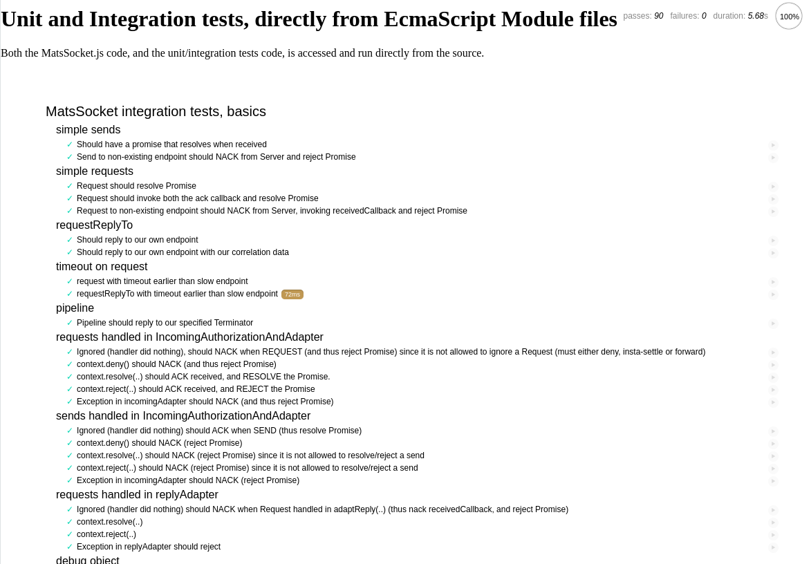 MatsSocketServer integration tests in browser